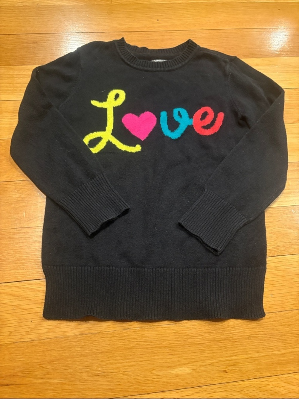 1989 Place Black Kids Sweater with Colorful "Love" Graphic